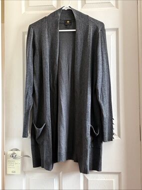 JM Collection Charcoal Gray Open-Front Long Cardigan